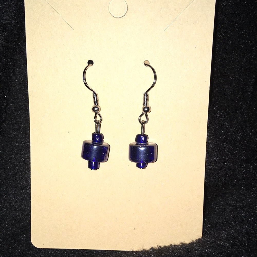 Blue Glass Beaded Handcrafted Dangle Earrings New - Picture 1 of 2